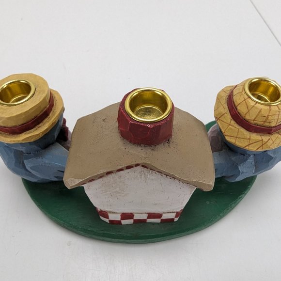Vintage Eddie Walker Candle Holder Blue Bird Couple Birdhouse Holds 3 Candles - Picture 6 of 13